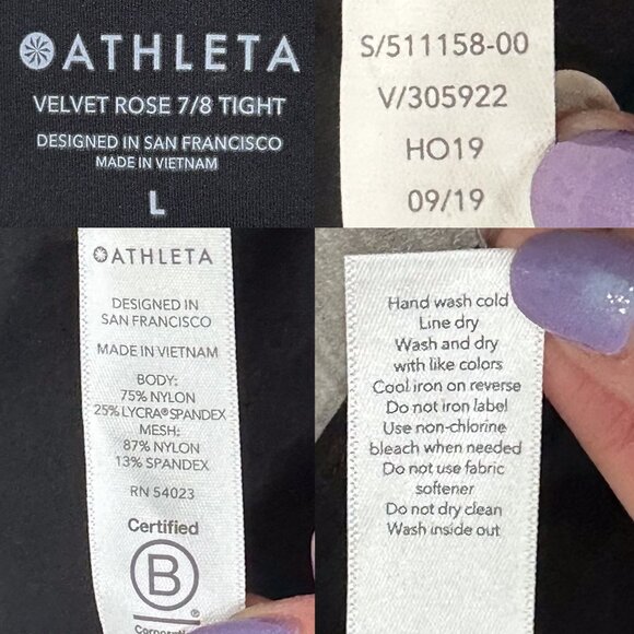 Athleta Limited Edition Velvet Rose Powervita 7/8 Tight Leggings in Black Size L - Picture 3 of 16